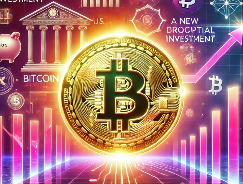 A vibrant digital artwork featuring a glowing Bitcoin coin with pink as the dominant color, surrounded by financial graphs, institutional investment symbols, and government imagery symbolizing pro-crypto policies.