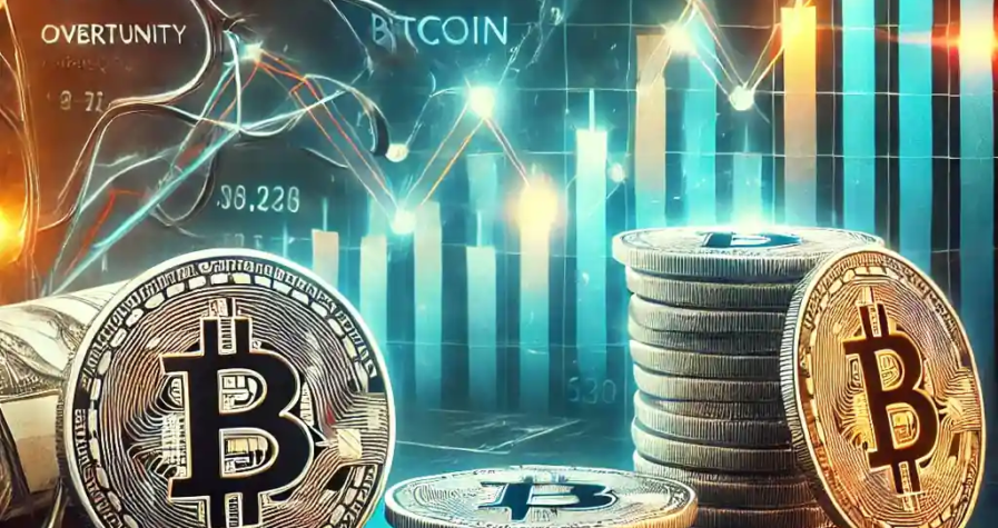 A professional digital artwork illustrating the integration of Bitcoin within traditional finance, featuring Bitcoin symbols alongside financial graphs and the BlackRock logo.