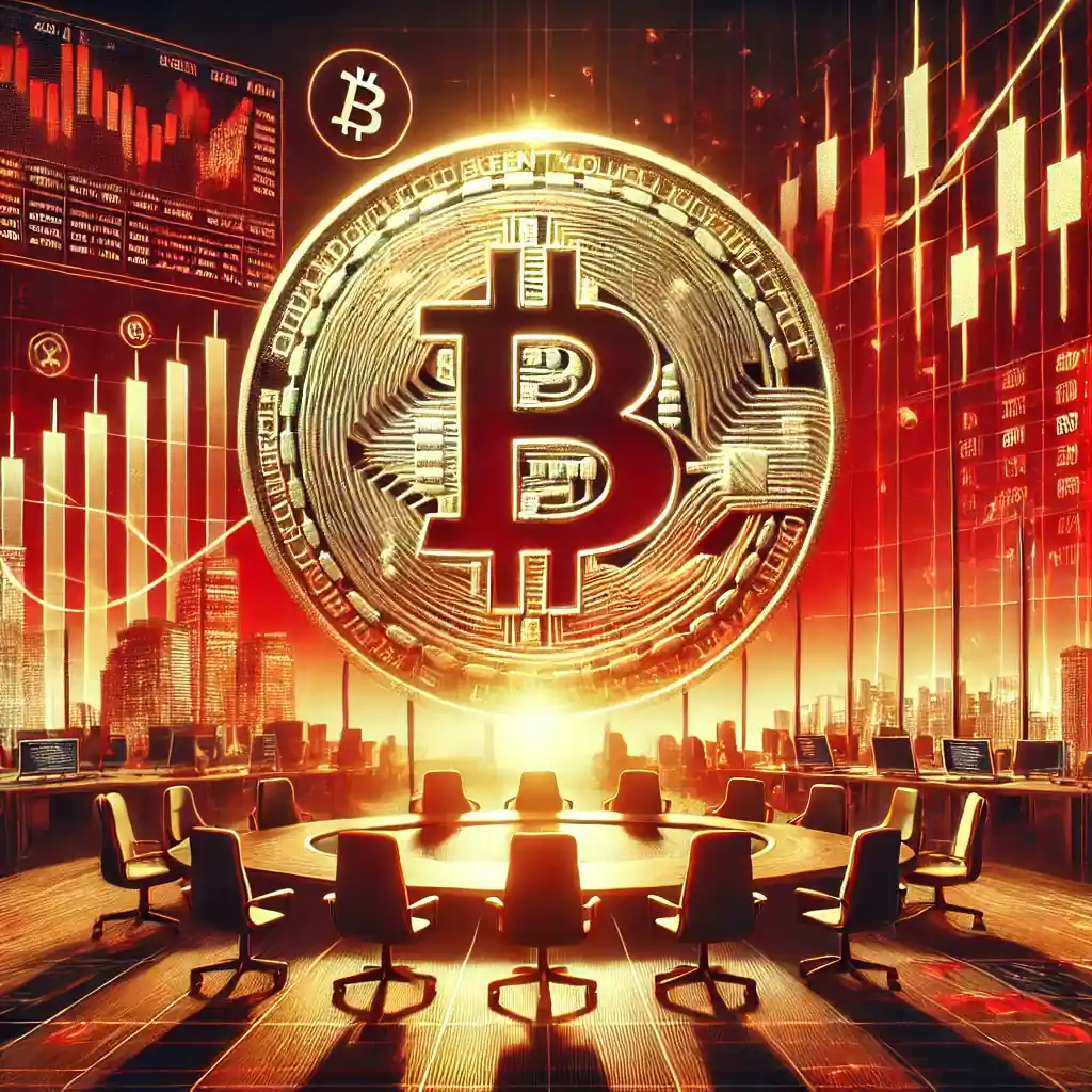 Illustration réaliste et dynamique du Bitcoin en 2024, symbolisant son adoption institutionnelle et le soutien politique avec un graphique financier ascendant.