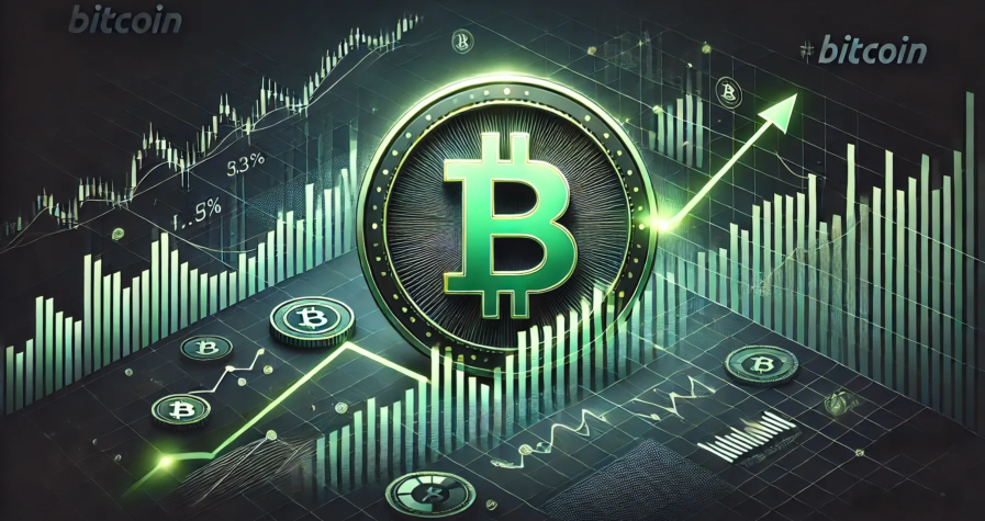 Illustration des fluctuations du prix du Bitcoin avec un symbole vert lumineux, des graphiques dynamiques et un fond noir