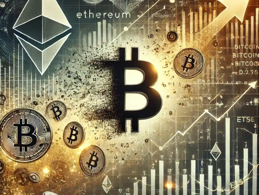 Illustration représentant les sorties massives d'ETF Bitcoin, avec des symboles Bitcoin se dissolvant en flux de données et des graphiques montrant une baisse des actifs numériques, soulignant l'impact sur les marchés.
