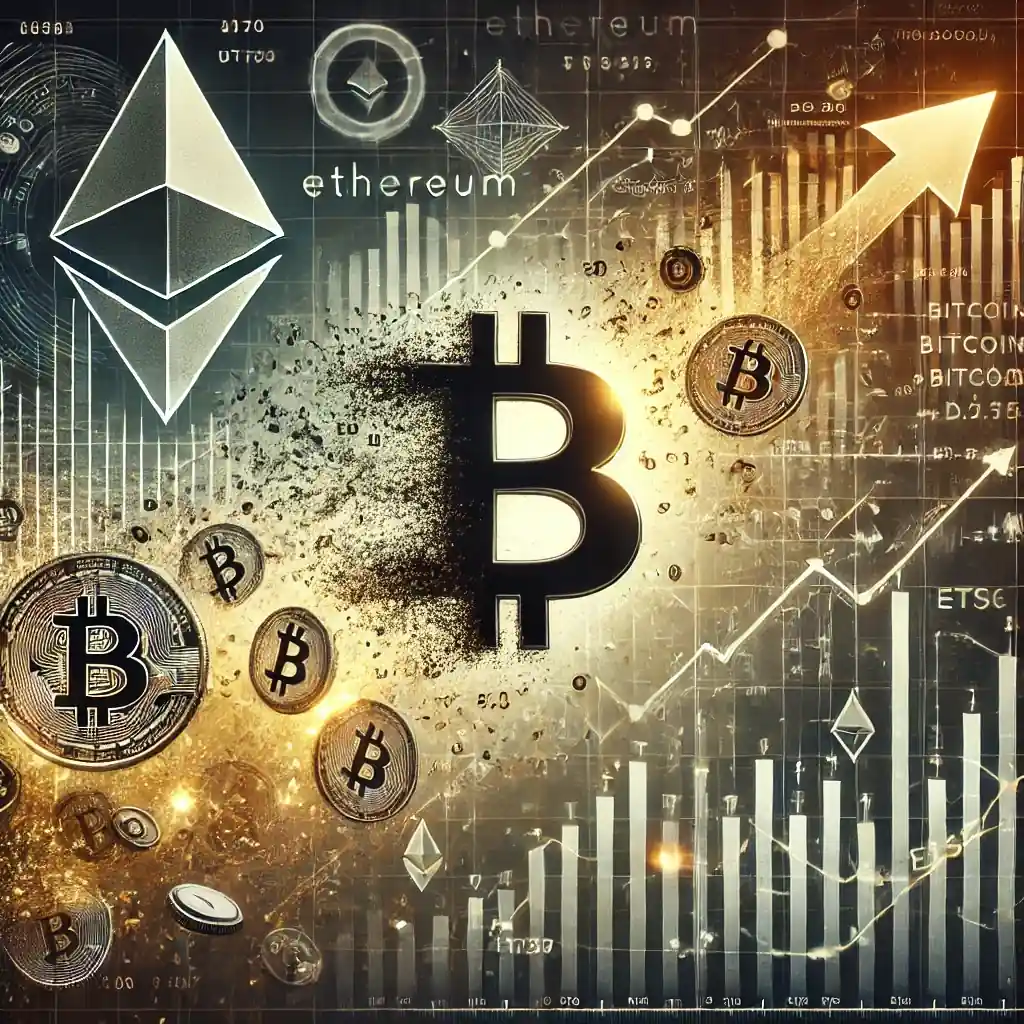 Illustration représentant les sorties massives d'ETF Bitcoin, avec des symboles Bitcoin se dissolvant en flux de données et des graphiques montrant une baisse des actifs numériques, soulignant l'impact sur les marchés.