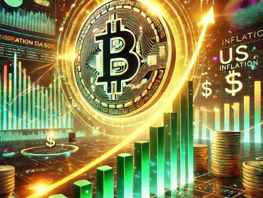 A dynamic digital illustration of Bitcoin's rise to $100,000, symbolized by a glowing Bitcoin logo ascending on a financial graph, reflecting economic growth and optimism.