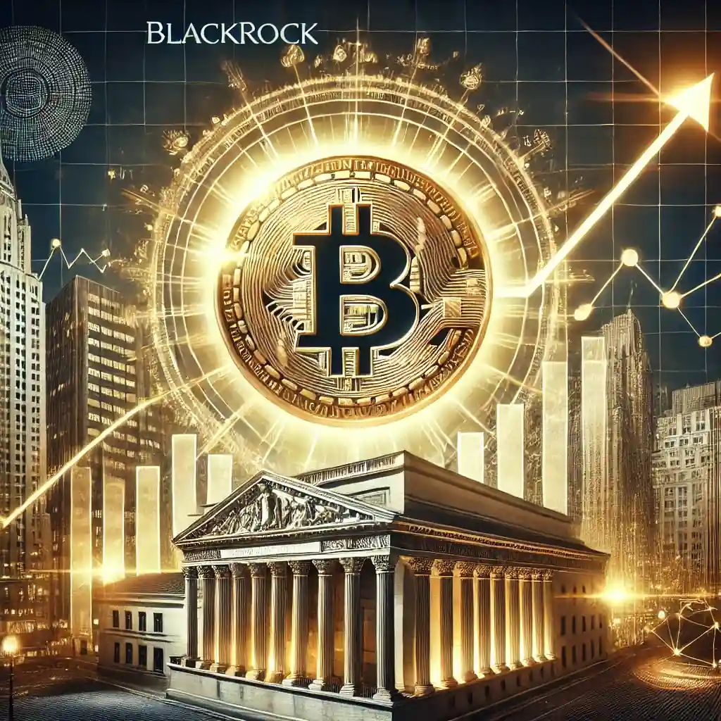 A symbolic digital illustration of Bitcoin's rise in the global financial market, highlighting institutional investments and economic potential.