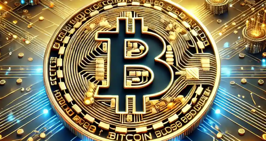 Artistic representation of Bitcoin's divisibility, showcasing a golden Bitcoin fragmented into satoshis with blockchain connections and hard fork branches on a futuristic digital background.