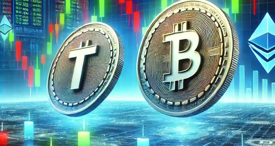 A dynamic digital illustration representing the volatile rise and fall of Trump and Melania memecoins, featuring futuristic financial and crypto-themed elements.