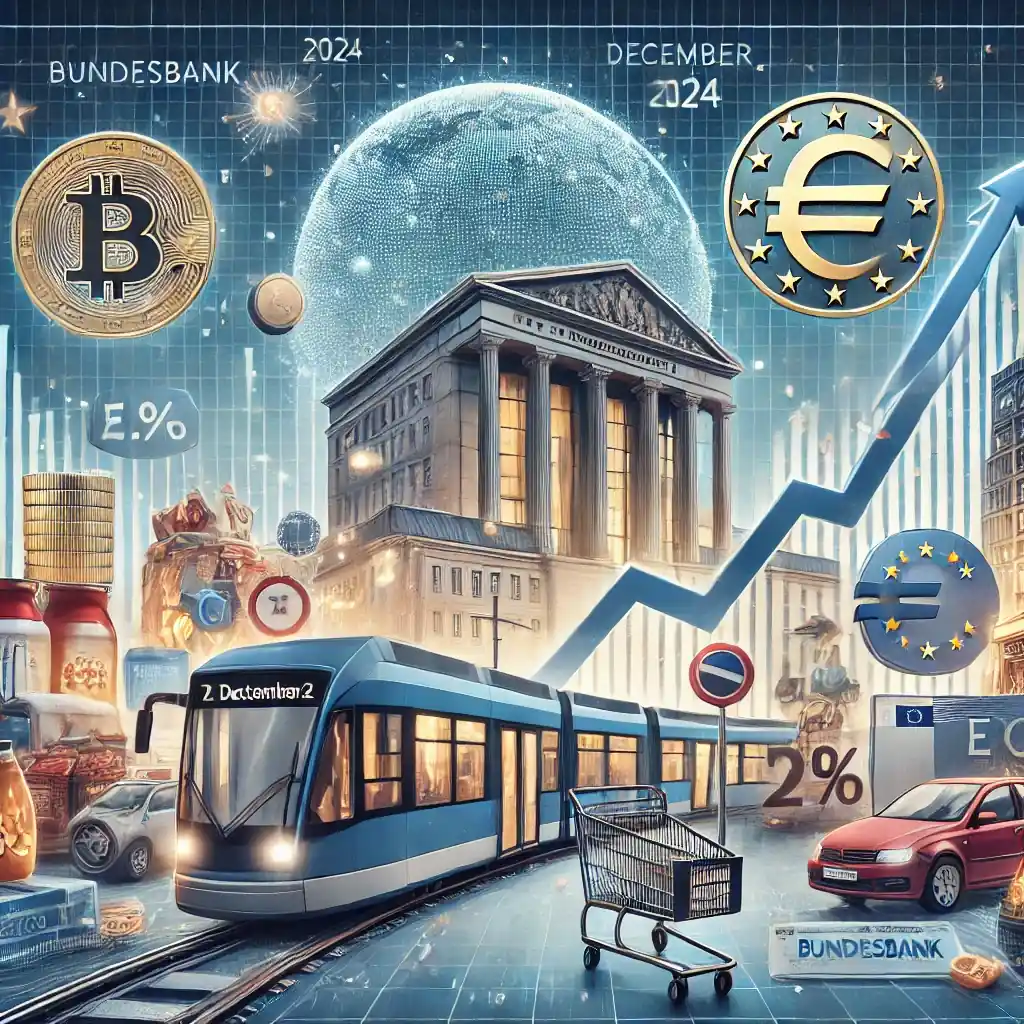 An illustrative depiction of Germany's inflation rise in December 2024, highlighting energy prices, public transport costs, and ECB policy impacts.
