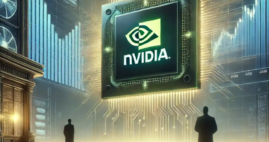 Illustration futuriste montrant Nvidia face à un défi de taille avec l’émergence de DeepSeek dans le secteur de l’intelligence artificielle.