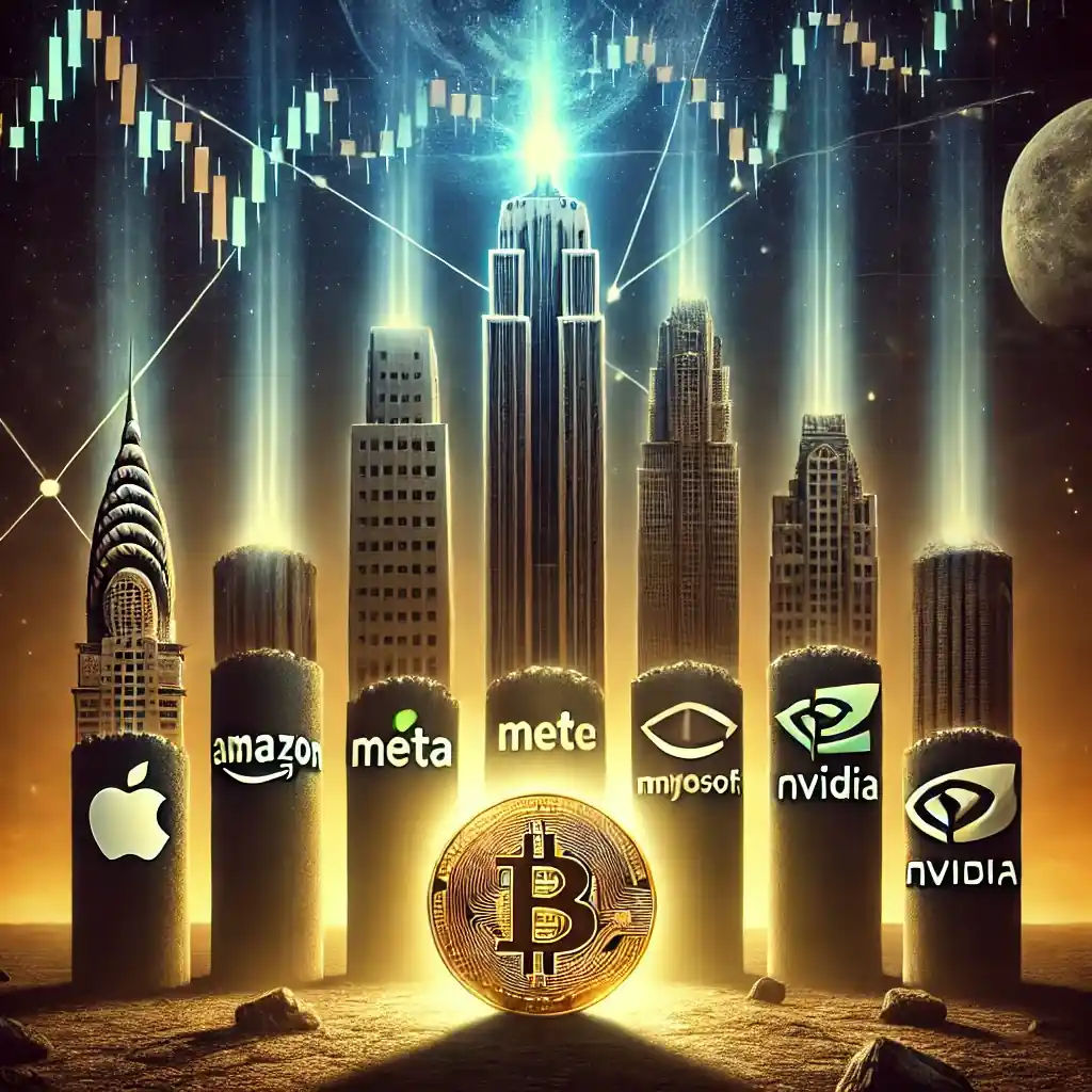 A digital illustration of Bitcoin replacing Tesla among tech giants in a symbolic investment portfolio.