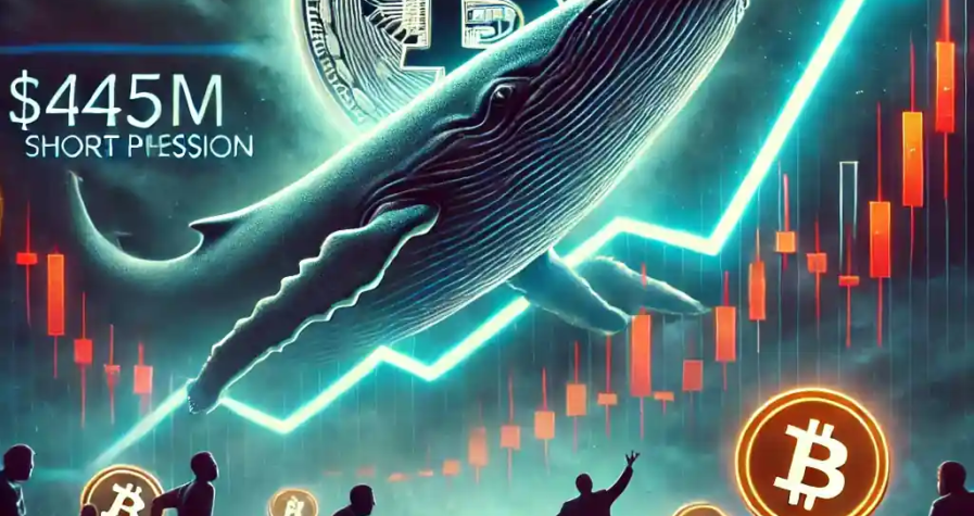 A symbolic illustration of a massive Bitcoin short triggering market tension, with traders attempting a short squeeze at the $84,000 level.