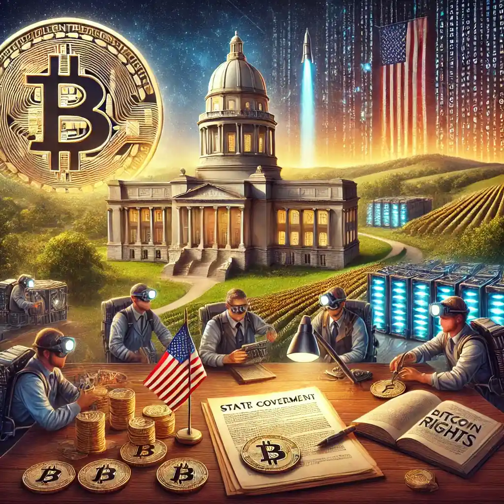 Illustration numérique symbolique du Kentucky adoptant une législation favorable au Bitcoin, avec le Capitole de l'État et un symbole Bitcoin intégré.