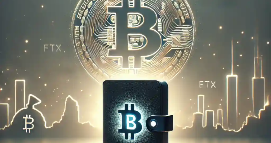 Illustration d’un portefeuille froid Bitcoin sur un bureau, représentant la sécurité face à l’effondrement des plateformes centralisées.