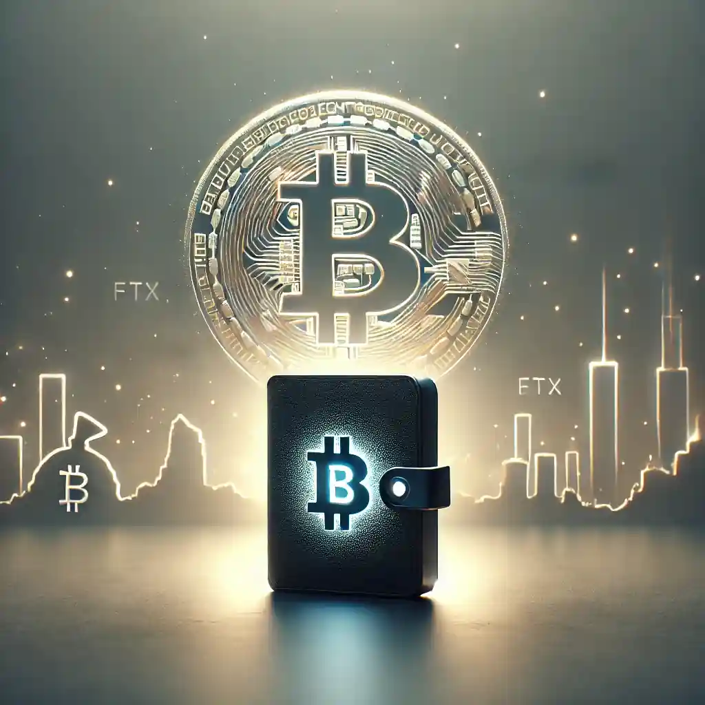 Illustration d’un portefeuille froid Bitcoin sur un bureau, représentant la sécurité face à l’effondrement des plateformes centralisées.