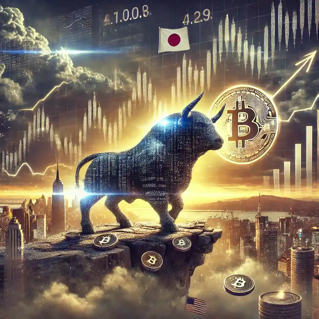 Illustration représentant les crypto-bulls confrontés aux tensions économiques mondiales et à la volatilité du marché du Bitcoin.