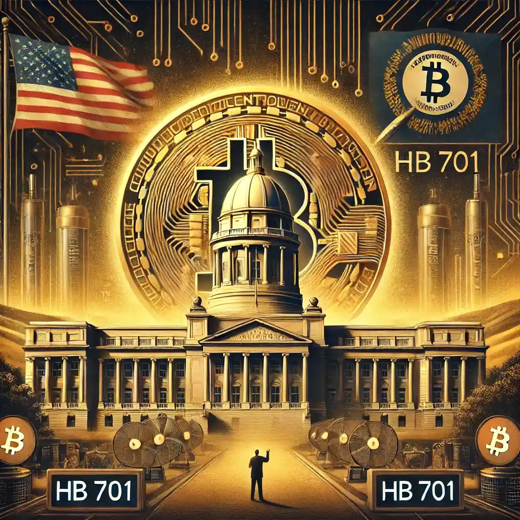 A dramatic digital illustration of Kentucky’s Capitol building with a golden Bitcoin on a pedestal, symbolizing the state's new Bitcoin rights law.