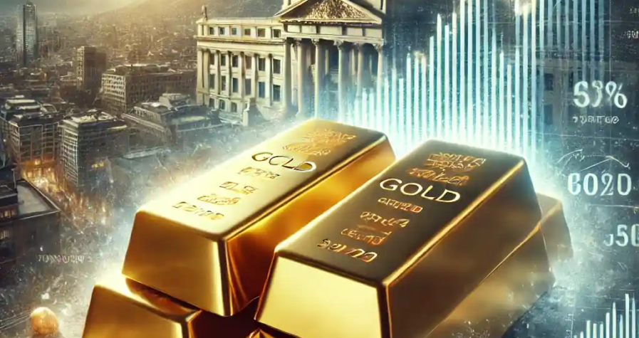 Illustration symbolique représentant l’or comme valeur refuge dans un contexte d’instabilité économique mondiale et de tensions monétaires au Chili.