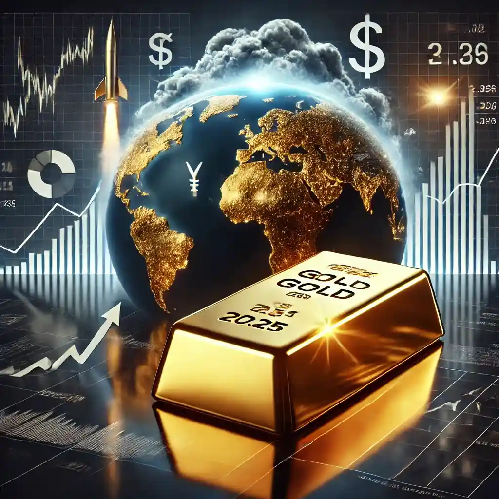 Illustration d’un lingot d’or brillant sur fond de tensions géopolitiques et d’indicateurs économiques en hausse