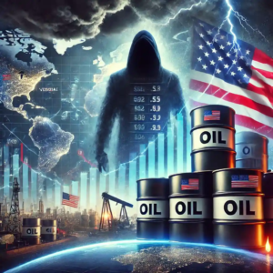 Illustration symbolique des tensions géopolitiques impactant les prix du pétrole, avec barils, cartes du monde et influence politique.