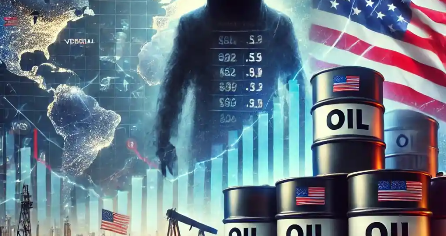 Illustration symbolique des tensions géopolitiques impactant les prix du pétrole, avec barils, cartes du monde et influence politique.