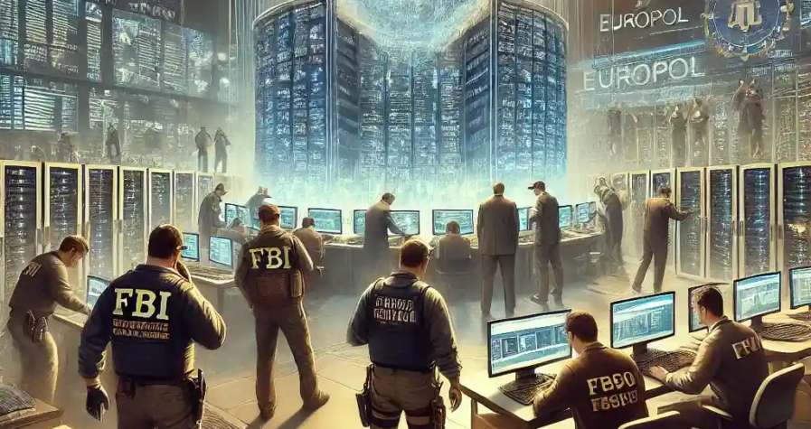 Illustration d’une opération de saisie menée par le FBI, Europol et des experts en cybercriminalité contre Garantex, une plateforme de cryptomonnaie impliquée dans un blanchiment de 96 milliards de dollars.