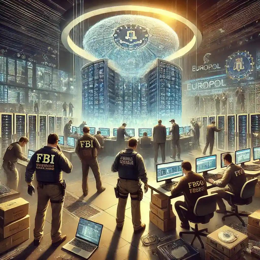 Illustration d’une opération de saisie menée par le FBI, Europol et des experts en cybercriminalité contre Garantex, une plateforme de cryptomonnaie impliquée dans un blanchiment de 96 milliards de dollars.