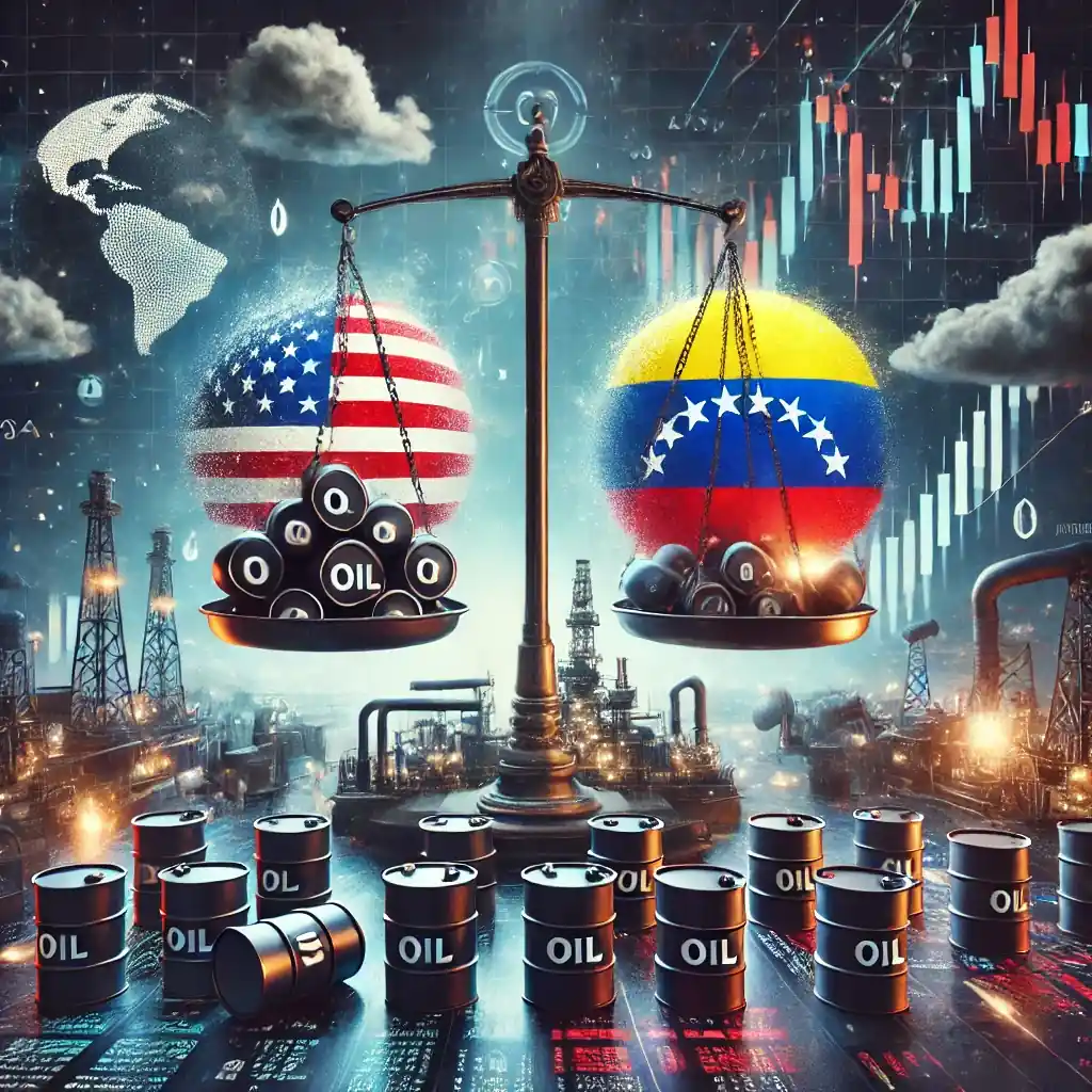 Illustration symbolique représentant les tensions géopolitiques entre les États-Unis et le Venezuela autour du commerce du pétrole
