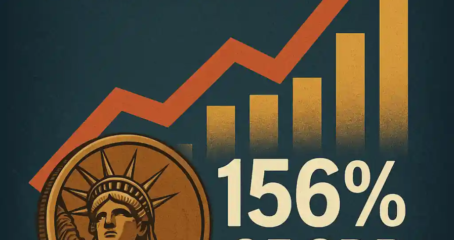 Digital illustration of rising U.S. debt with Capitol building and economic growth indicators fading in the background.