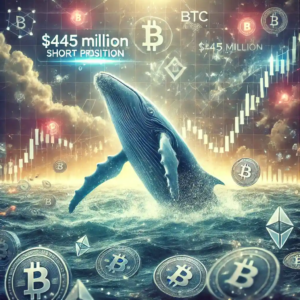 "Illustration numérique d’une baleine géante représentant un investisseur crypto pariant contre le Bitcoin sur une plateforme décentralisée"