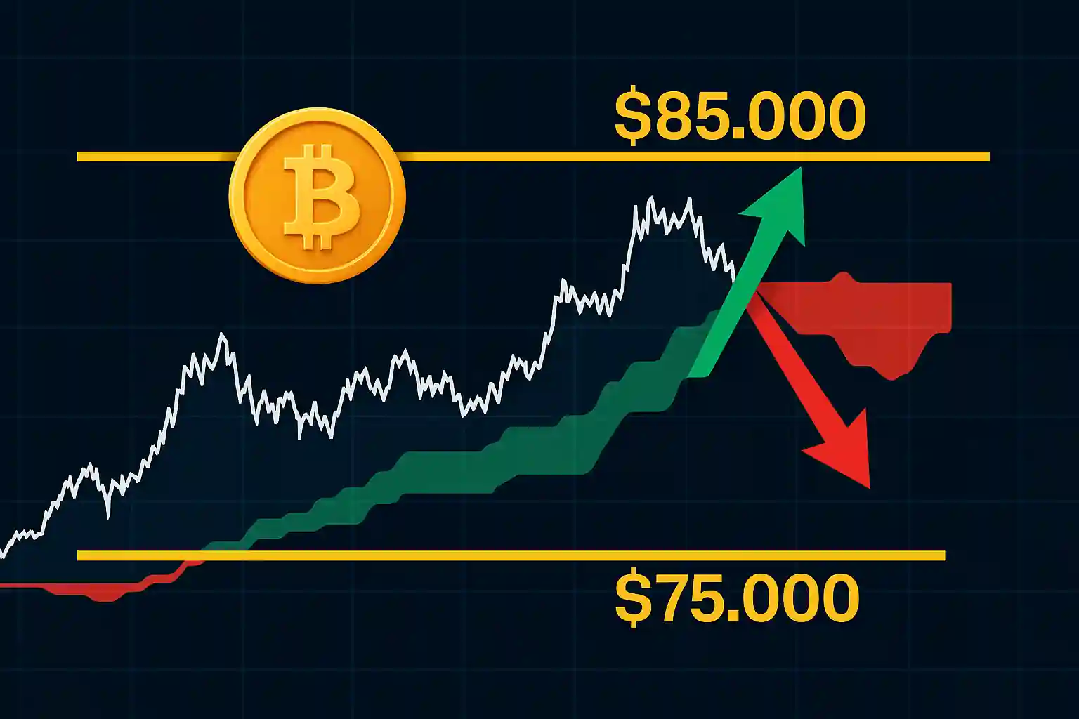 Graphique de Bitcoin à 85 000 dollars avec résistance technique et nuage Ichimoku