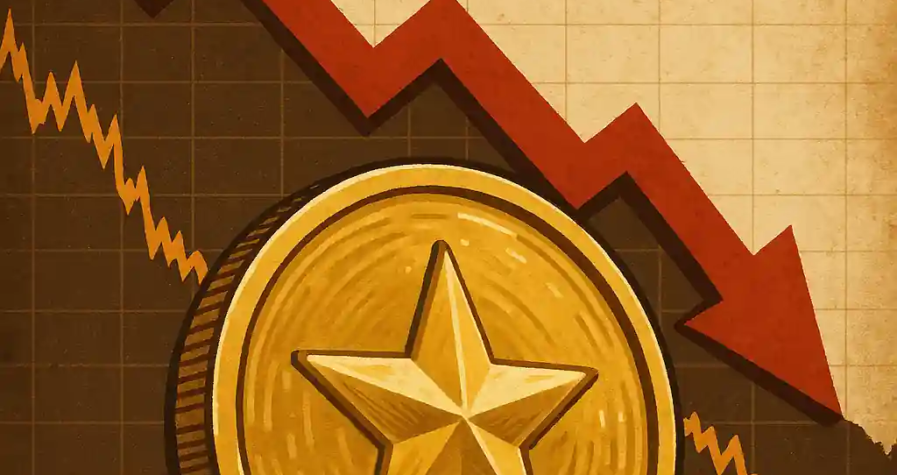 Illustration of a gold coin with a star emblem and price chart background, reflecting gold’s record surge amid 2025 market uncertainty.