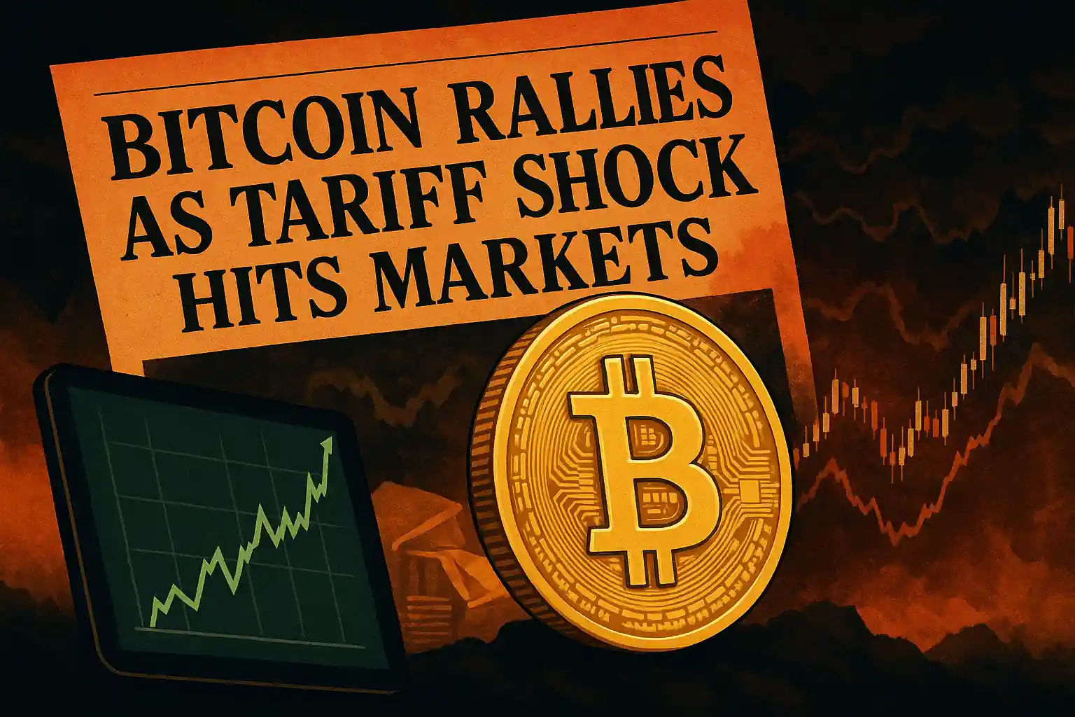 Bitcoin surging as a financial hedge during market turmoil caused by U.S. tariff policy.