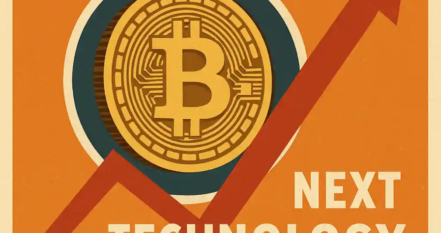 Retro poster featuring a Bitcoin coin and soaring red arrow symbolizing NXTT’s stock surge.