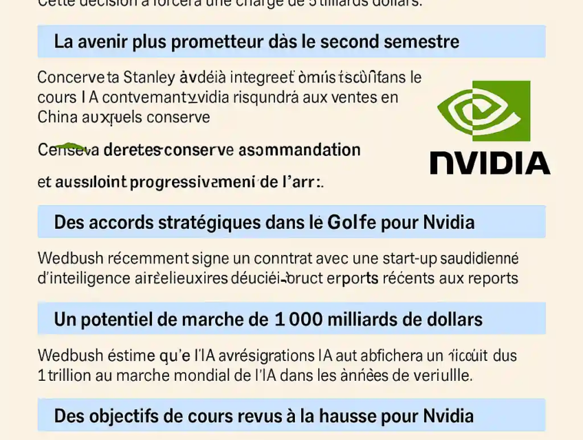 Infographie en français montrant les prévisions optimistes de Morgan Stanley sur Nvidia, malgré les restrictions vers la Chine