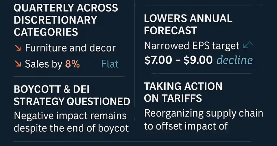 Infographie sur la sous-performance de TGT comparée au S&P 500, avec indicateurs financiers clés et perspectives