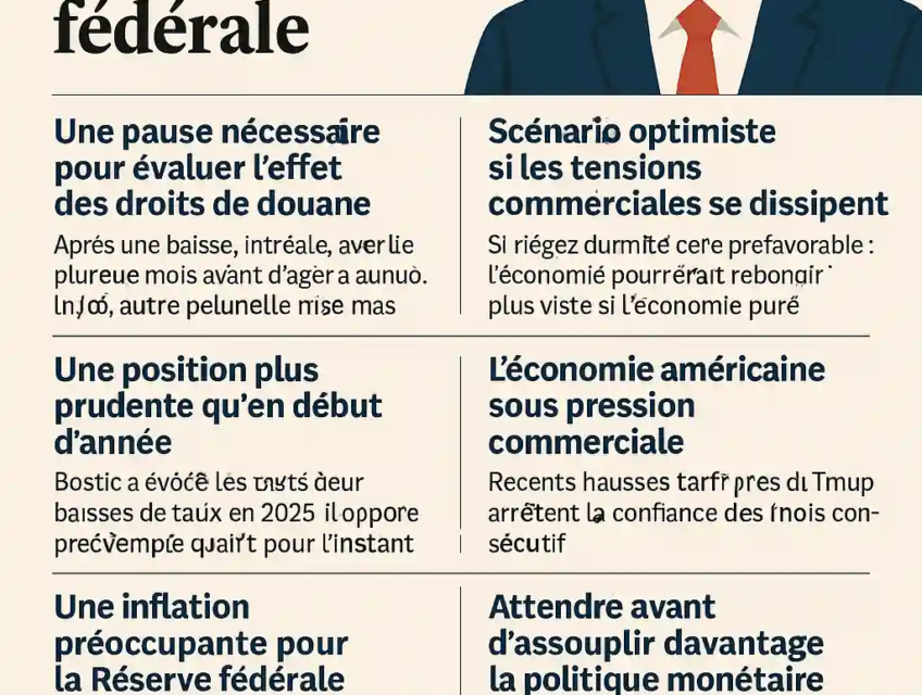 Infographie illustrant Raphael Bostic et les principales raisons d’une baisse unique des taux de la Fed en 2025