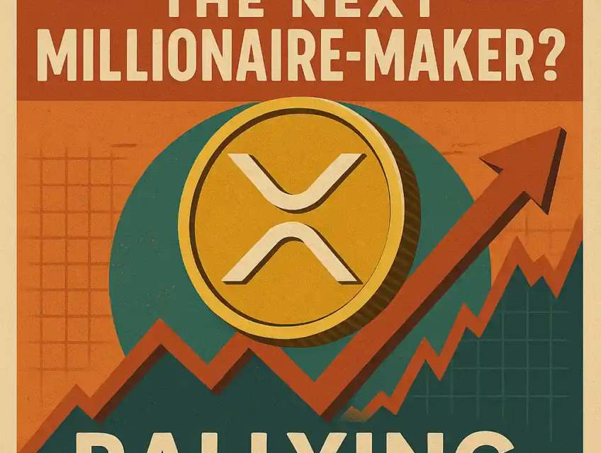 Vintage-style poster with XRP coin, upward arrow, and the phrase "The Next Millionaire-Maker?