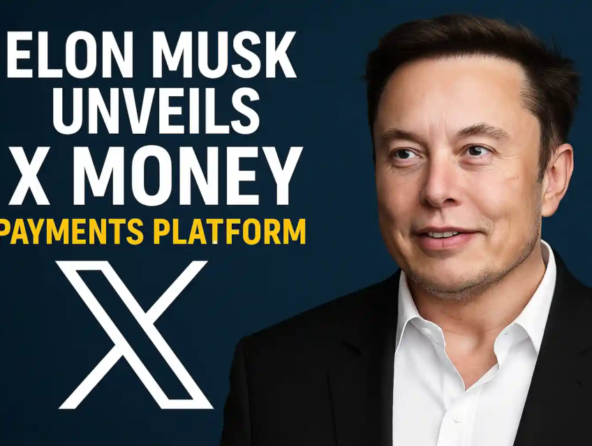 Elon Musk smiles in front of the X logo with bold text announcing the launch of the X Money payments platform.