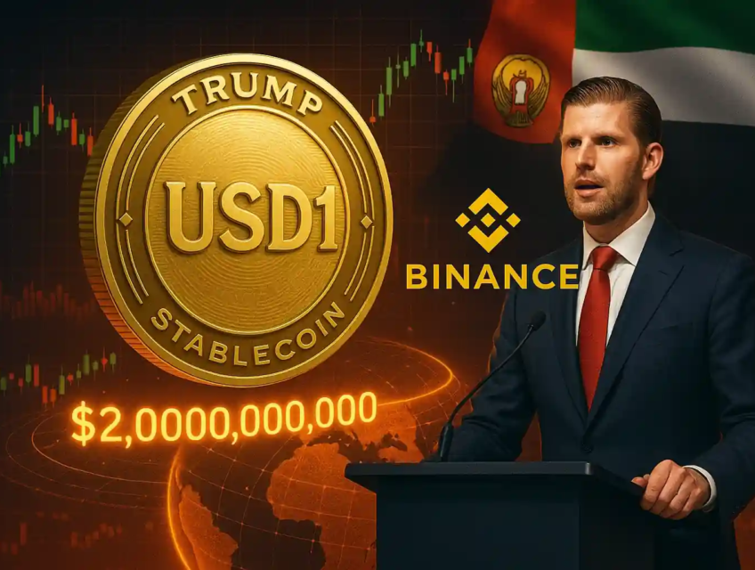 Trump and Binance visuals represent the dismissal of the SEC lawsuit, with Bitcoin symbols and a shredded legal document in the scene.