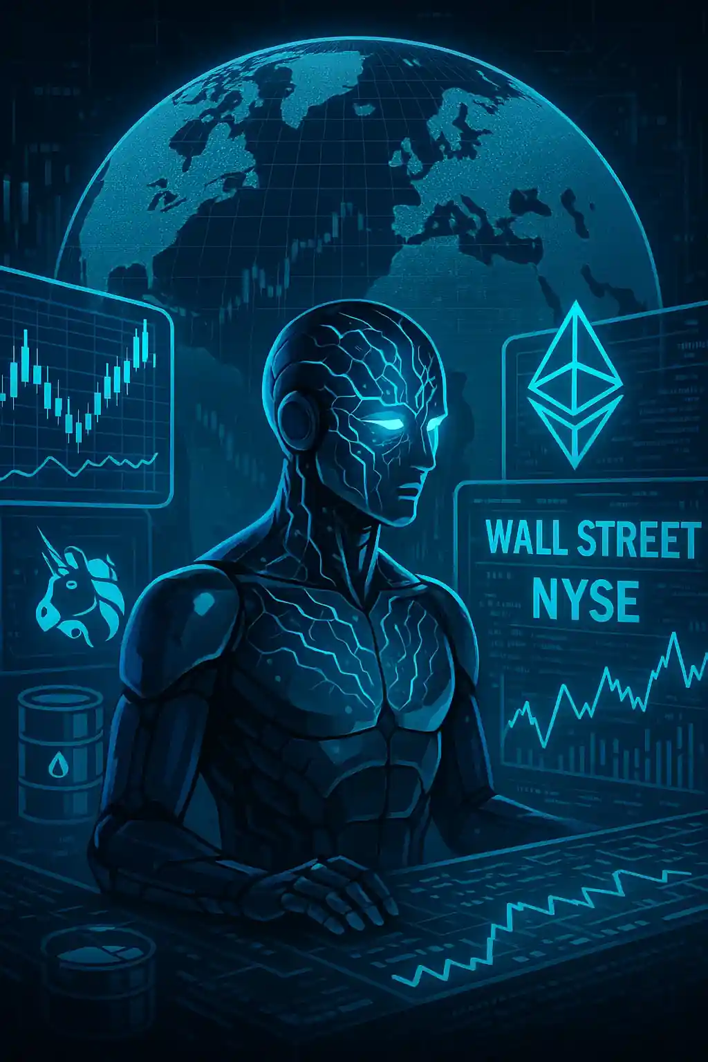 Trump Media building with glowing Bitcoin symbol and digital assets, highlighting its planned $3 billion crypto investment.