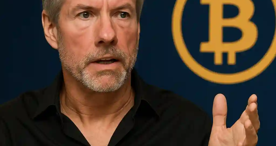 Photographie numérique de Michael Saylor, exprimant sa vision du Bitcoin lors d’un événement crypto.