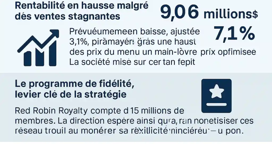 Infographie des résultats trimestriels de Red Robin sur le Nasdaq, bénéfices supérieurs aux prévisions, ventes stables