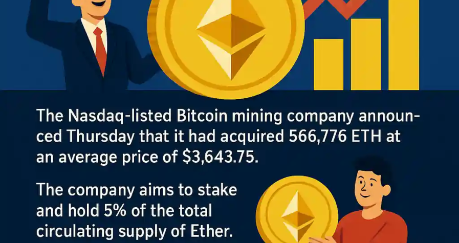 Infographie colorée montrant la stratégie d'accumulation d’Ethereum par BitMine, avec graphiques, ETH et hausse de l’action BMNR.