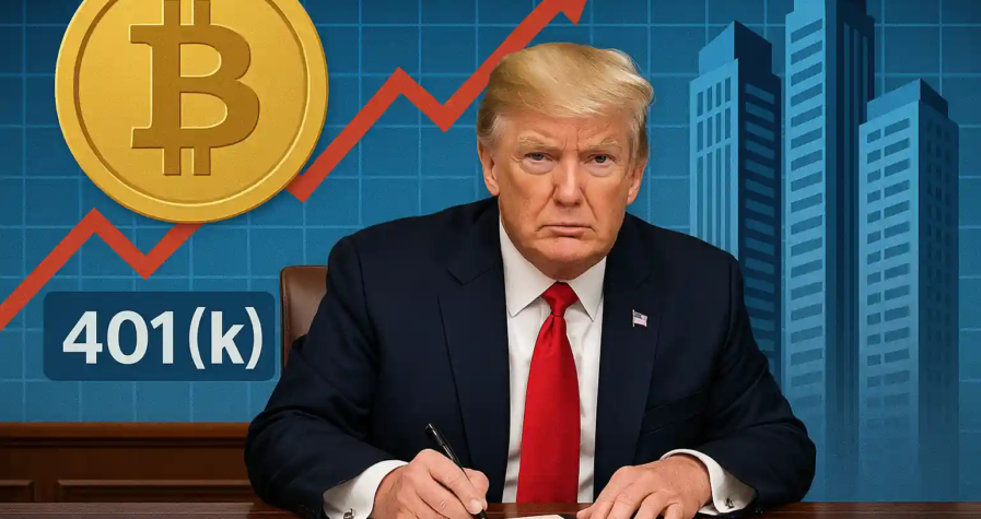 Donald Trump signs executive order enabling 401(k) investments in cryptocurrency, private equity, and real estate.